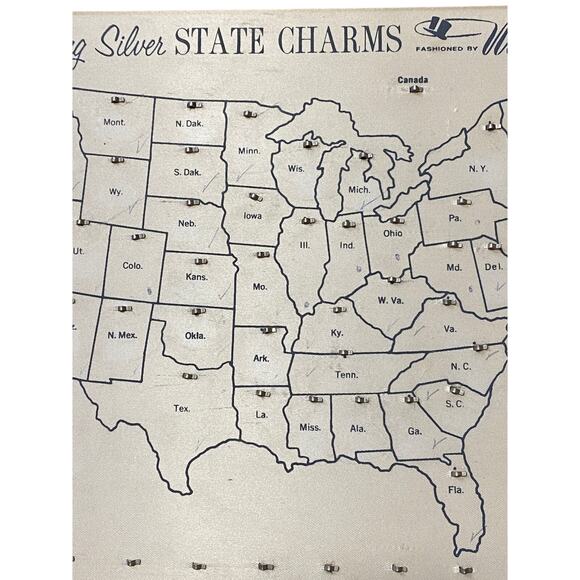 Rare Vintage Wells Sterling Silver State Charms Display Board Picture Frame - Picture 3 of 8